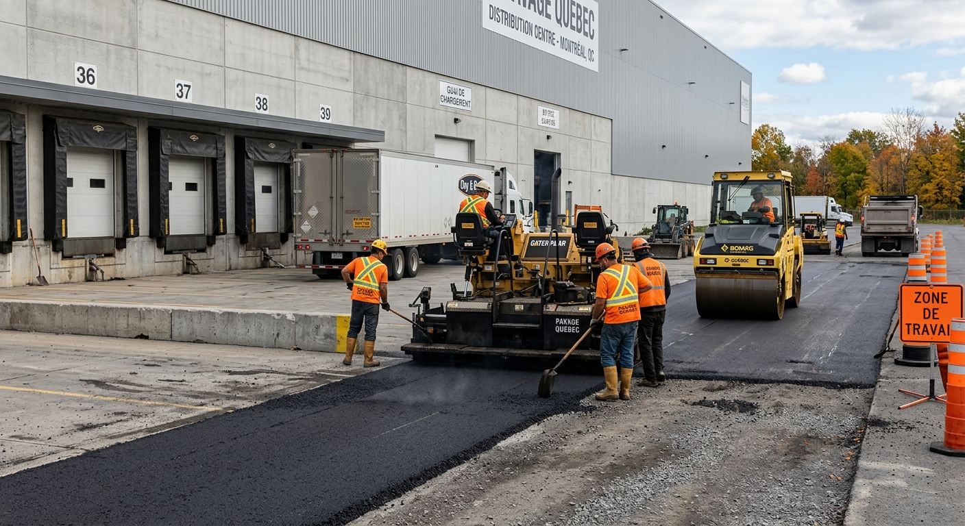 Stationnement commercial pavé à Bécancour, Québec