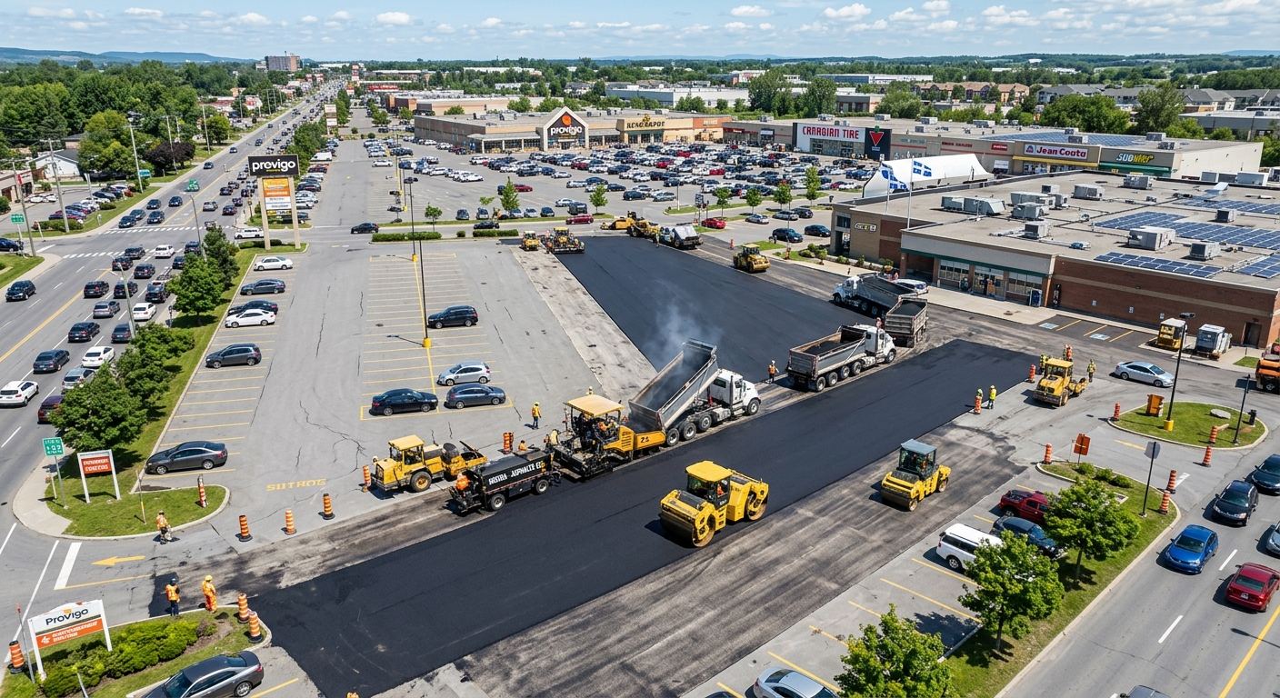 Stationnement commercial pavé à Honfleur, Québec