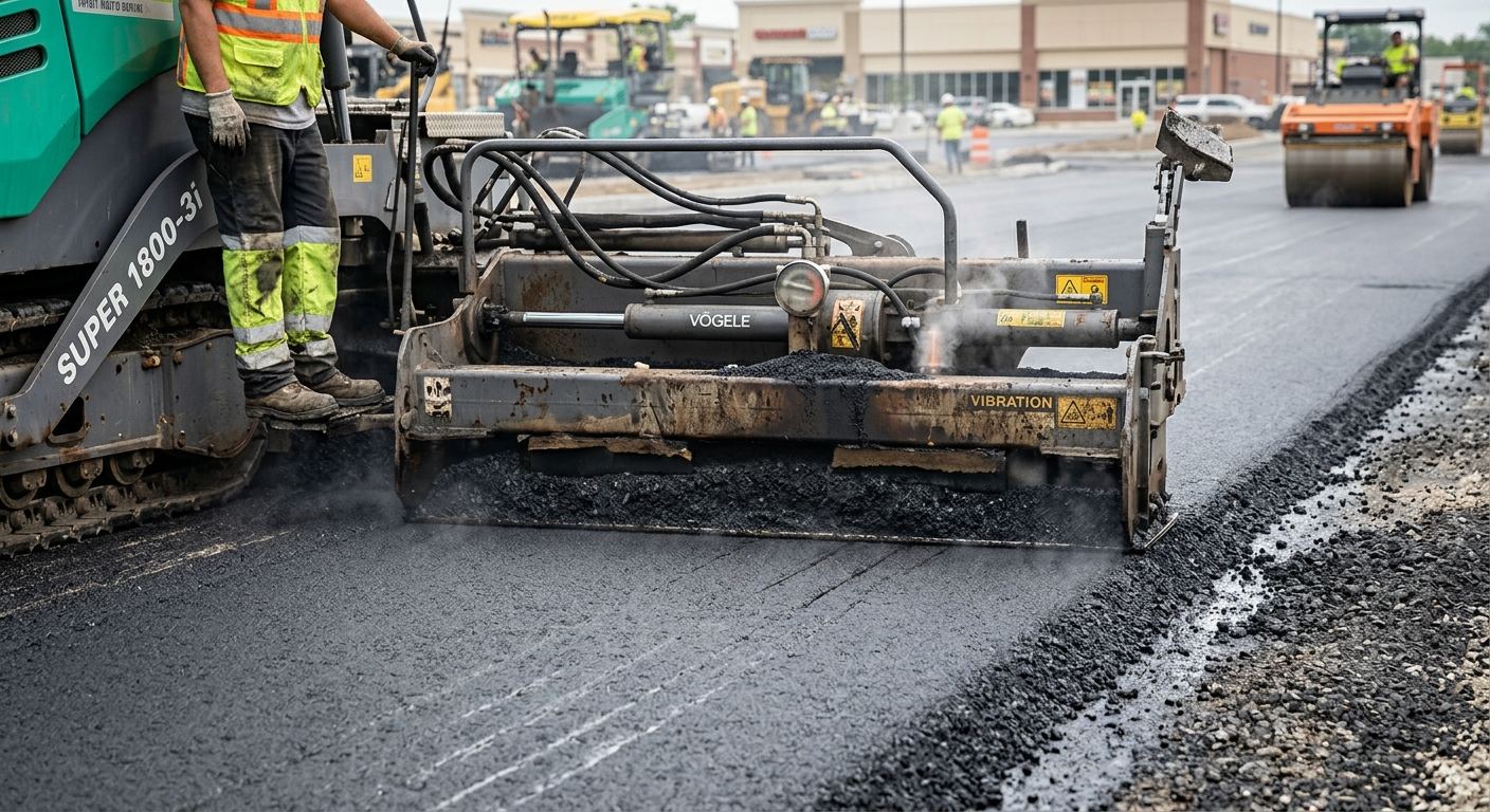 Stationnement commercial pavé à Sainte-Perpétue, Québec